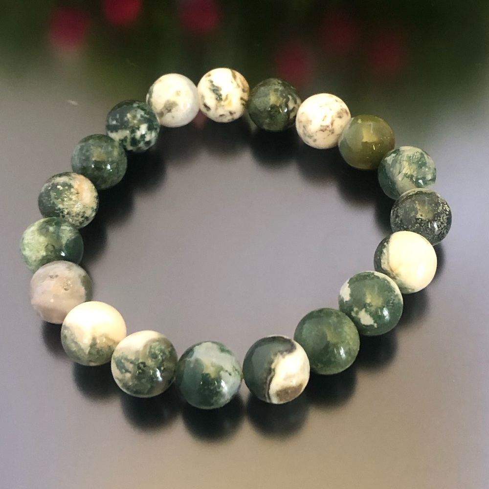 Tree Agate 10mm Natural Stone Beads Stretchable Bracelet